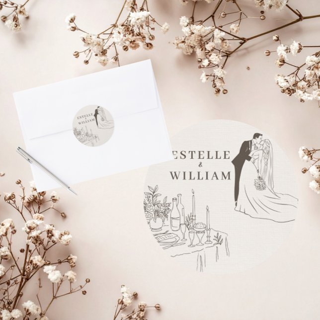 Romantic Minimalist Wedding  Classic Round Sticker (Creator Uploaded)