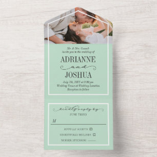 Romantic Mint Green Photo Wedding All In One Invitation