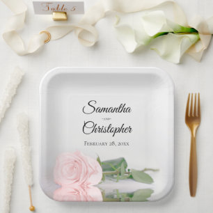 Romantic Mirrored Blush Pink Rose Elegant Wedding Paper Plate