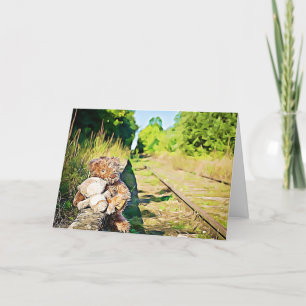 Romantic Miss You So Much Teddy Bears Train Track Card