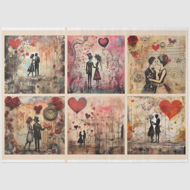 Romantic Mixed Media Background Couple Valentine Tissue Paper (Front)