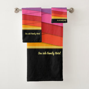 Romantic Modern Art Geometry -yellow orange pink Bath Towel Set