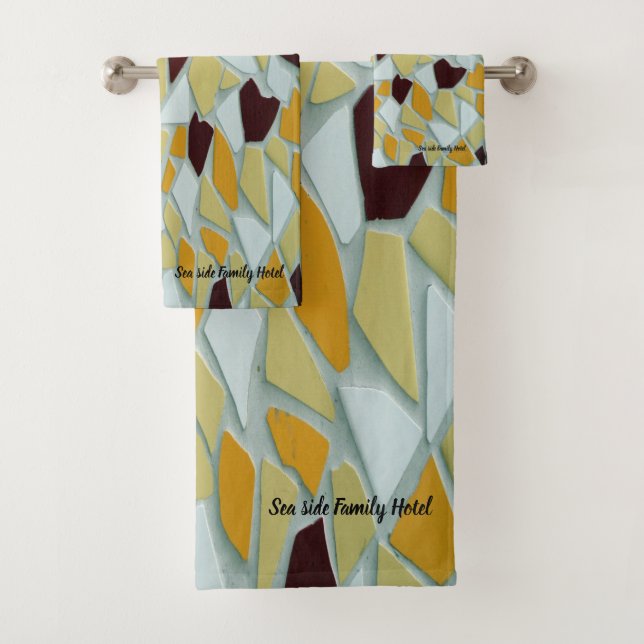 Romantic Modern Art Geometry -yellow orange white Bath Towel Set (Insitu)
