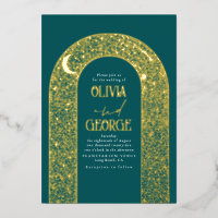 Romantic Modern Celestial Wedding Teal Blue Gold