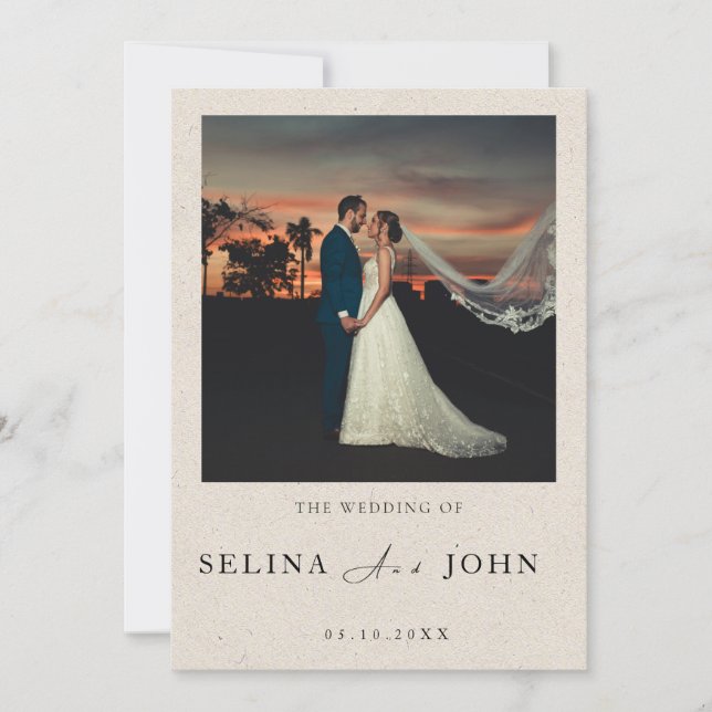 Romantic Modern Cream Photo Editable Wedding  Invitation (Front)