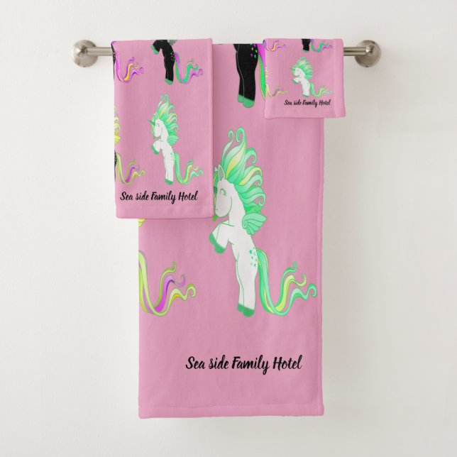 Romantic modern Cute Unicorn monogram Bath Towel Set (Insitu)