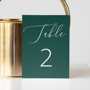 Romantic Modern Deep Emerald Green Script Wedding Table Number