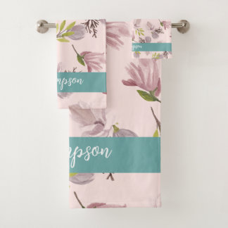 Romantic modern design monogram pink and blue bath towel set