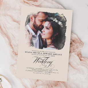 Romantic Modern Elegant Ecru 2 Photos Wedding Invitation