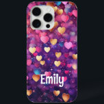 Romantic Modern Love Hearts Personalised Name iPhone 15 Pro Max Case<br><div class="desc">Romantic Modern Love Hearts Personalised Name iPhone 15 Pro Max Phone Cases features a cute pattern of pink,  purple,  gold and blue love hearts. Perfect gift for girls,  girlfiends,  wife for Valantine's Day,   birthday,  Christmas,  holidays and more. Designed by Evco Studio www.zazzle.com/store/evcostudio</div>