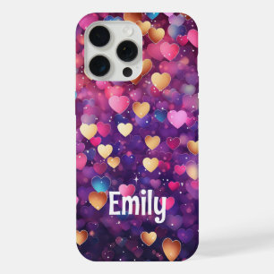 Romantic Modern Love Hearts Personalised Name iPhone 15 Pro Max Case