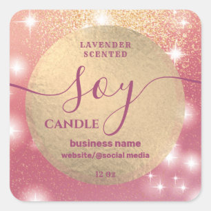 Romantic Modern luxury sparkle script soy candle Square Sticker