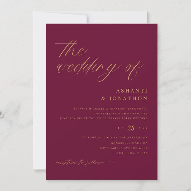Romantic Modern Mulberry Wedding Invitation (Front)