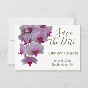 Romantic modern pink orchids, orchid photo save the date