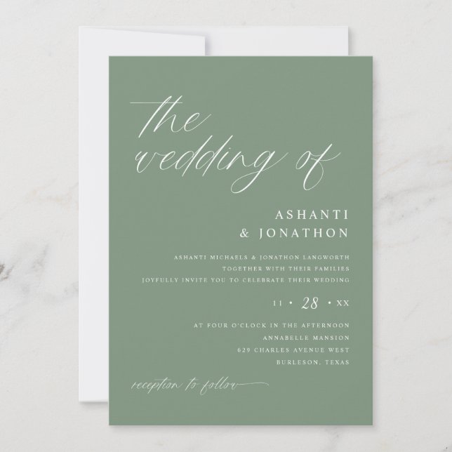 Romantic Modern Sage Green Wedding Invitation (Front)
