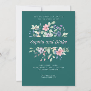 Romantic Modern Wildflowers Jade Green Wedding Invitation