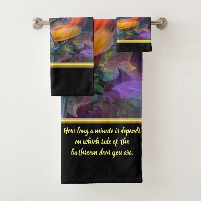 Romantic modern with a colourful bird monogram bat bath towel set (Insitu)