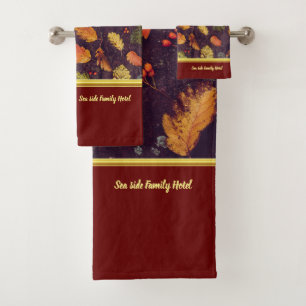 Romantic modern with autumn leaves red bath towel set