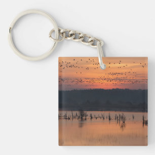 Romantic moments Birds at sunrise photo with text Key Ring