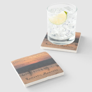 Romantic moments Birds at sunrise photo with text Stone Coaster