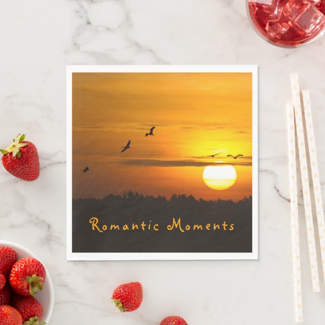 Romantic moments Cranes at sunrise photo with text Napkin (Insitu)