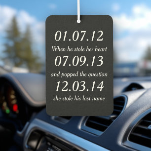 Romantic Moments Personalised Dates Custom Wedding Car Air Freshener