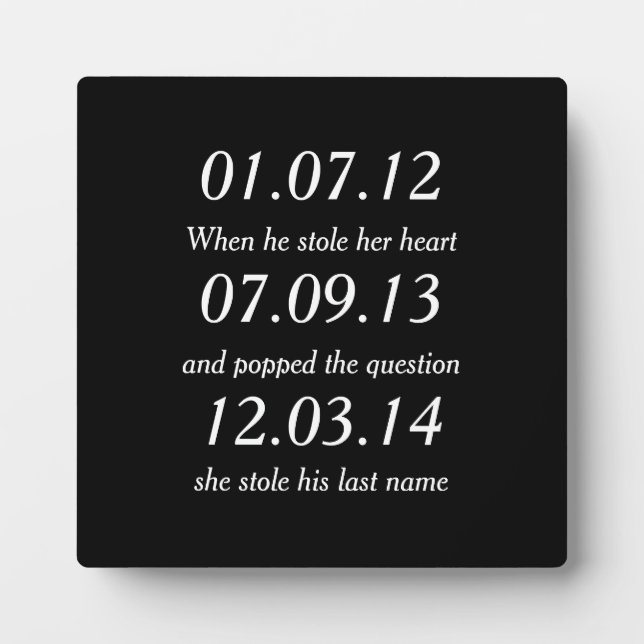 Romantic Moments Personalised Dates Custom Wedding Plaque (Front)