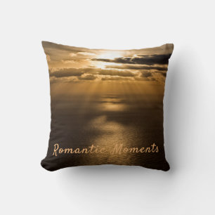 Romantic moments sunset ocean photo with text cushion