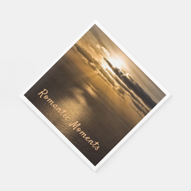 Romantic moments sunset ocean photo with text napkin (Corner)