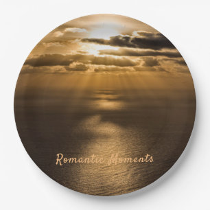 Romantic moments sunset ocean photo with text paper plate