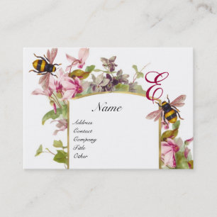 ROMANTIC MONOGRAM,Cyclamens and Honey Bees Business Card