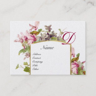 ROMANTIC MONOGRAM,Cyclamens pink green platinum Business Card