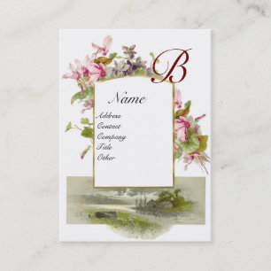 ROMANTIC MONOGRAM,Cyclamens pink green white Business Card