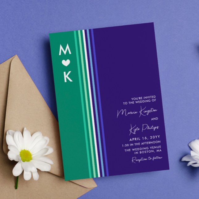 Romantic Monogram Gay Flag Stripes Wedding Invitation (Creator Uploaded)