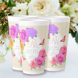 Romantic Monogram Peonies Garden Beige Latte Mug