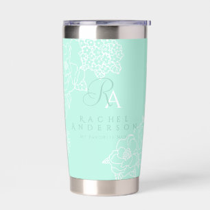 Romantic Monogram Peonies Garden Green Insulated Tumbler