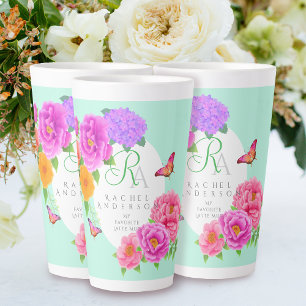 Romantic Monogram Peonies Garden Green Latte Mug