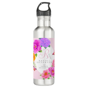 Romantic Monogram Peonies Garden Pink 710 Ml Water Bottle