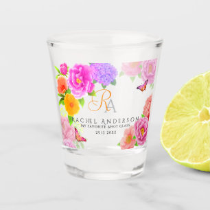 Romantic Monogram Peonies Garden  Shot Glass