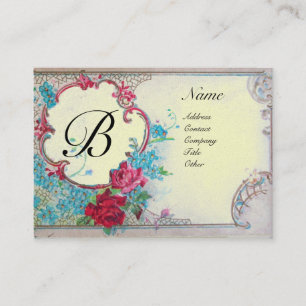 ROMANTIC MONOGRAM, platinum metallic paper,silver Business Card