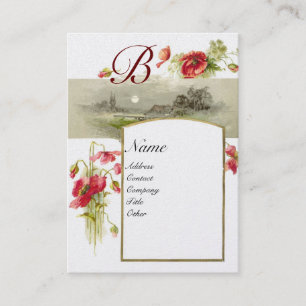 ROMANTIC MONOGRAM, POPPIES red green white gold Business Card