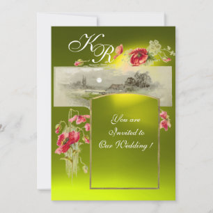 ROMANTİC MONOGRAM / POPPIES,red,green,yellow topaz Invitation