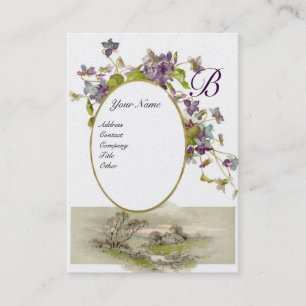 ROMANTIC MONOGRAM,VIOLETS purple green gold Business Card