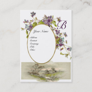 ROMANTIC MONOGRAM,VIOLETS purple green white Business Card