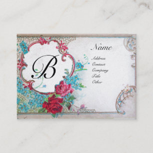 ROMANTIC MONOGRAM, white pearl paper Business Card