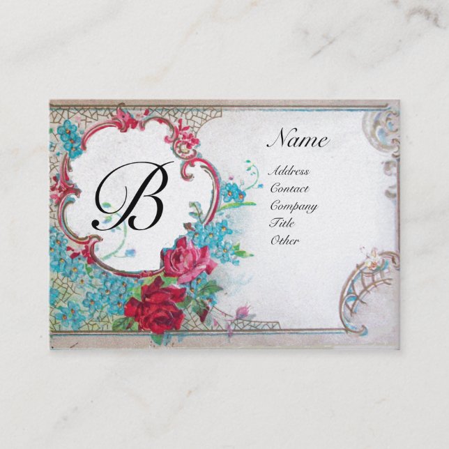 ROMANTIC MONOGRAM, white pearl  paper Business Card (Front)