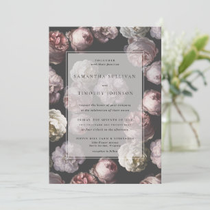 Romantic Moody Delicate Dark Black Floral Wedding Invitation
