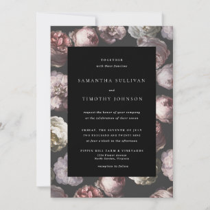 Romantic Moody Delicate Dark Black Floral Wedding Invitation