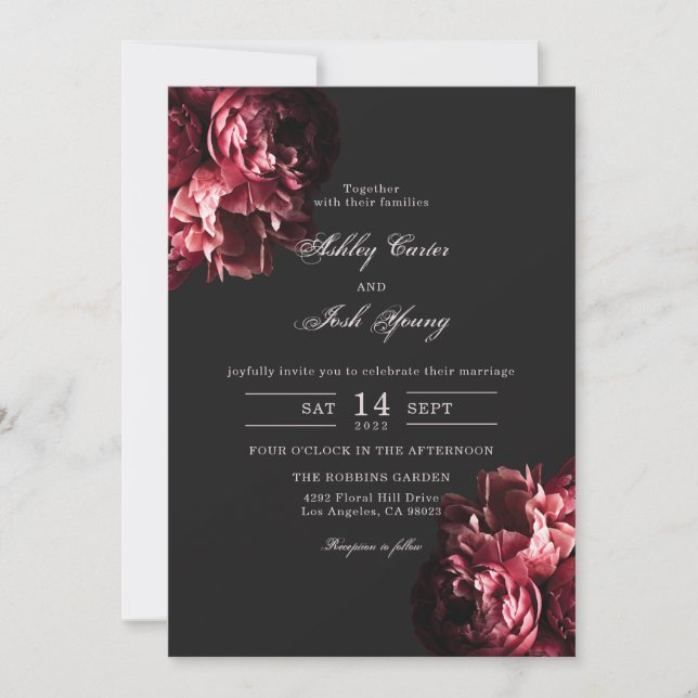 Romantic Moody Gothic Dark Floral Wedding Invitation (Front)