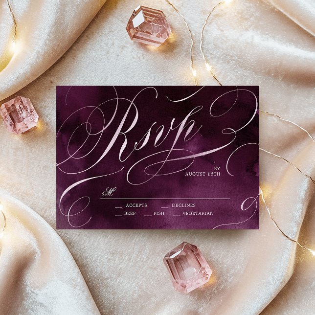 Romantic Moody plum calligraphy wedding RSVP Card (Romantic Moody plum calligraphy wedding RSVP)